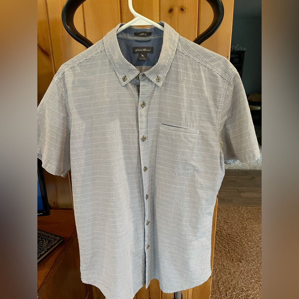 Eddie Bauer Men's Casual Striped Shirt - Gray